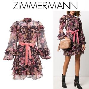 Zimmermann Lucky tiered frill mini dress size 0 Like new.